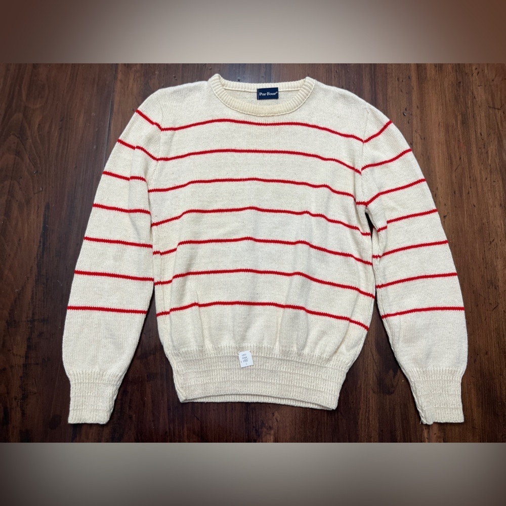 Par Four Sweater Vintage 90’s Deadstock Cream Red Stripes 100% Cotton Golf EUC - Picture 2 of 15